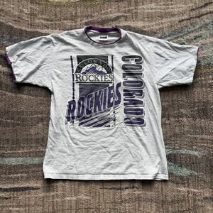 Men's Vintage 90's Colorado Rockies Gray Purple MLB Baseball Tee Shirt Sz Medium